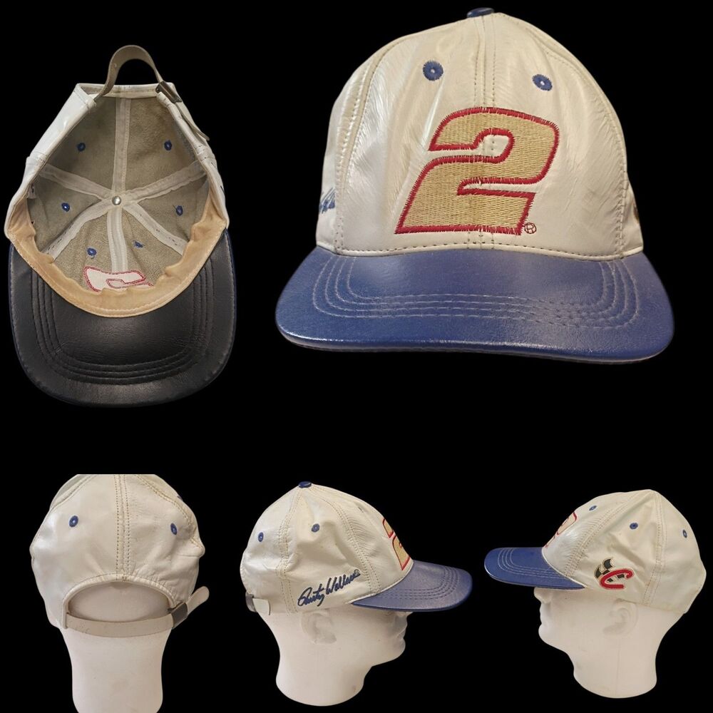 Vintage Leather Rusty Wallace #2 NASCAR Hat Adjustable Cap Chase Authentics